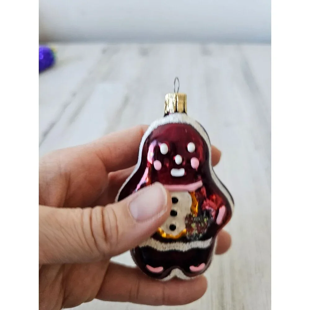 Glass‎ gingerbread ornament set flocked
